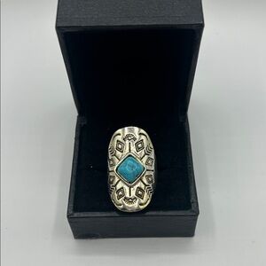 Boho Silver-Tone Ring with Turquoise Stone